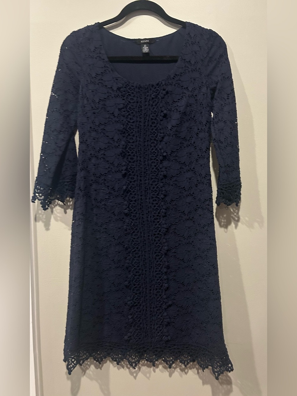 Alfani Navy Crochet Lace Shift Dress - 3/4 Sleeves